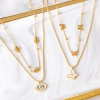 Titanium Steel Casual Simple Style Plating Hollow Out Inlay Devil's Eye Shell Zircon Double Layer Necklaces main image 1