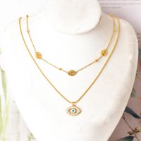 Titanium Steel Casual Simple Style Plating Hollow Out Inlay Devil's Eye Shell Zircon Double Layer Necklaces main image 5