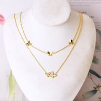Titanium Steel Sweet Plating Inlay Heart Shape Butterfly Shell Double Layer Necklaces main image 4