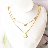Titanium Steel Casual Simple Style Plating Hollow Out Inlay Devil's Eye Shell Zircon Double Layer Necklaces sku image 1