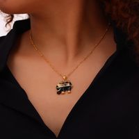 304 Stainless Steel Copper 18K Gold Plated IG Style Simple Style Artistic Enamel Inlay Elephant Rhinestones Glass Pendant Necklace main image 6