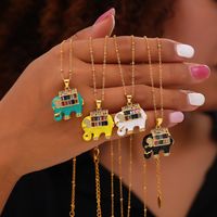 304 Stainless Steel Copper 18K Gold Plated IG Style Simple Style Artistic Enamel Inlay Elephant Rhinestones Glass Pendant Necklace main image 4