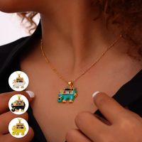 304 Stainless Steel Copper 18K Gold Plated IG Style Simple Style Artistic Enamel Inlay Elephant Rhinestones Glass Pendant Necklace main image 1