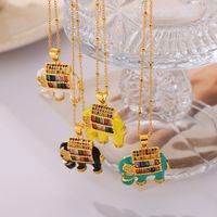 304 Stainless Steel Copper 18K Gold Plated IG Style Simple Style Artistic Enamel Inlay Elephant Rhinestones Glass Pendant Necklace main image 3