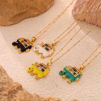 304 Stainless Steel Copper 18K Gold Plated IG Style Simple Style Artistic Enamel Inlay Elephant Rhinestones Glass Pendant Necklace main image 8