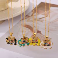 304 Stainless Steel Copper 18K Gold Plated IG Style Simple Style Artistic Enamel Inlay Elephant Rhinestones Glass Pendant Necklace main image 5