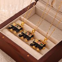 304 Stainless Steel Copper 18K Gold Plated IG Style Simple Style Artistic Enamel Inlay Elephant Rhinestones Glass Pendant Necklace main image 9