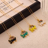 304 Stainless Steel Copper 18K Gold Plated IG Style Simple Style Artistic Enamel Inlay Elephant Rhinestones Glass Pendant Necklace main image 7