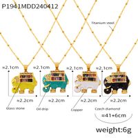 304 Stainless Steel Copper 18K Gold Plated IG Style Simple Style Artistic Enamel Inlay Elephant Rhinestones Glass Pendant Necklace main image 2