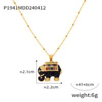 304 Stainless Steel Copper 18K Gold Plated IG Style Simple Style Artistic Enamel Inlay Elephant Rhinestones Glass Pendant Necklace sku image 2