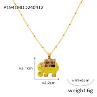 304 Stainless Steel Copper 18K Gold Plated IG Style Simple Style Artistic Enamel Inlay Elephant Rhinestones Glass Pendant Necklace sku image 3