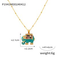 304 Stainless Steel Copper 18K Gold Plated IG Style Simple Style Artistic Enamel Inlay Elephant Rhinestones Glass Pendant Necklace sku image 4