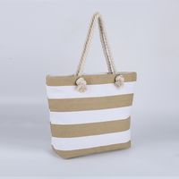 Women's Large Canvas Stripe Basic Square Zipper Canvas Bag sku image 3