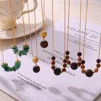 304 Stainless Steel Amazonite Agate 18K Gold Plated Casual Simple Style Commute Beaded Plating Round Oval Pendant Necklace Necklace main image 7