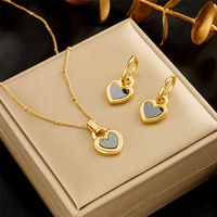 201 Stainless Steel 304 Stainless Steel 18K Gold Plated Simple Style Plating Inlay Heart Shape Rhinestones Jewelry Set main image 1