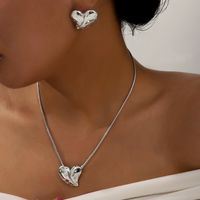 304 Stainless Steel 18K Gold Plated Elegant Simple Style Plating Inlay Heart Shape Rhinestones Earrings Necklace main image 5