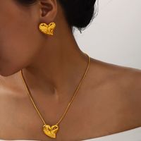 304 Stainless Steel 18K Gold Plated Elegant Simple Style Plating Inlay Heart Shape Rhinestones Earrings Necklace main image 3