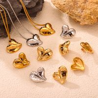 304 Stainless Steel 18K Gold Plated Elegant Simple Style Plating Inlay Heart Shape Rhinestones Earrings Necklace main image 4