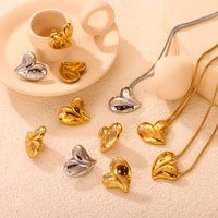 304 Stainless Steel 18K Gold Plated Elegant Simple Style Plating Inlay Heart Shape Rhinestones Earrings Necklace main image 1