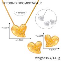 304 Stainless Steel 18K Gold Plated Elegant Simple Style Plating Inlay Heart Shape Rhinestones Earrings Necklace main image 2