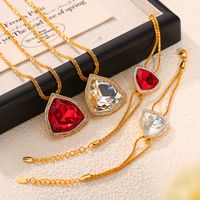 304 Stainless Steel 18K Gold Plated Casual Elegant Simple Style Plating Inlay Triangle Rhinestones Glass Zircon Bracelets Necklace main image 8