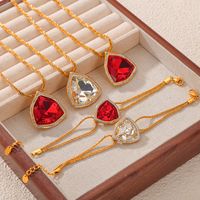 304 Stainless Steel 18K Gold Plated Casual Elegant Simple Style Plating Inlay Triangle Rhinestones Glass Zircon Bracelets Necklace main image 5