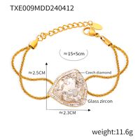 304 Stainless Steel 18K Gold Plated Casual Elegant Simple Style Plating Inlay Triangle Rhinestones Glass Zircon Bracelets Necklace sku image 1