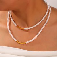 Wholesale Jewelry Casual Elegant Round 304 Stainless Steel Artificial Pearl 18K Gold Plated Beaded Plating Necklace main image 2