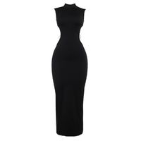 Femmes Robe Fourreau Sexy Col Montant Sans Manches Couleur Unie Maxi Longue Robe Fête Bar main image 2