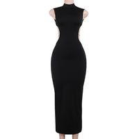 Femmes Robe Fourreau Sexy Col Montant Sans Manches Couleur Unie Maxi Longue Robe Fête Bar sku image 4