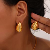 Edelstahl 304 18 Karat Vergoldet Elegant Französische Art Einfacher Stil Überzug Inlay Wassertropfen Strasssteine Ohrringe Halskette main image 6
