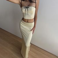 Holiday Daily Date Women's Streetwear Solid Color Bow Knot Spandex Polyester Skirt Sets Pants Sets main image 3