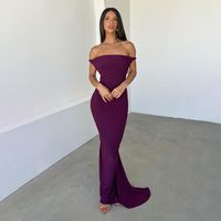 Femmes Robe Fourreau Vêtement De Rue Col Bateau Dos Nu Sans Manches Couleur Unie Maxi Longue Robe Vacances Du Quotidien main image 1