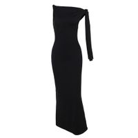 Women's Sheath Dress Sexy Oblique Collar Ribbon Sleeveless Solid Color Maxi Long Dress Party Date Bar main image 2