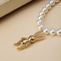 Wholesale Jewelry Elegant Cute Rabbit Artificial Pearl Copper Zircon Beaded Chain Inlay Pendant Necklace main image 5