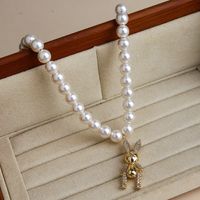 Wholesale Jewelry Elegant Cute Rabbit Artificial Pearl Copper Zircon Beaded Chain Inlay Pendant Necklace main image 3