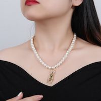 Wholesale Jewelry Elegant Cute Rabbit Artificial Pearl Copper Zircon Beaded Chain Inlay Pendant Necklace main image 8