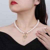 Wholesale Jewelry Elegant Cute Rabbit Artificial Pearl Copper Zircon Beaded Chain Inlay Pendant Necklace main image 9