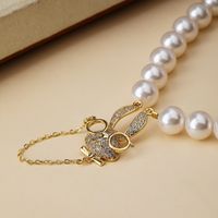 Wholesale Jewelry Elegant Cute Rabbit Artificial Pearl Copper Zircon Beaded Chain Inlay Pendant Necklace main image 6