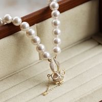 Wholesale Jewelry Elegant Cute Rabbit Artificial Pearl Copper Zircon Beaded Chain Inlay Pendant Necklace main image 11