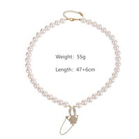Wholesale Jewelry Elegant Cute Rabbit Artificial Pearl Copper Zircon Beaded Chain Inlay Pendant Necklace main image 2