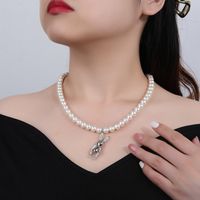 Wholesale Jewelry Elegant Cute Rabbit Artificial Pearl Copper Zircon Beaded Chain Inlay Pendant Necklace main image 10