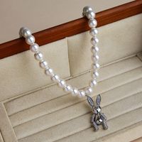 Wholesale Jewelry Elegant Cute Rabbit Artificial Pearl Copper Zircon Beaded Chain Inlay Pendant Necklace main image 4