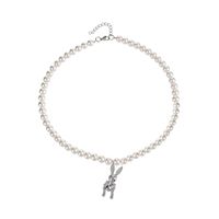 Wholesale Jewelry Elegant Cute Rabbit Artificial Pearl Copper Zircon Beaded Chain Inlay Pendant Necklace sku image 2