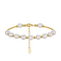 Freshwater Pearl Sterling Silver 14K Gold Plated Elegant Simple Style Beaded Plating Geometric Bracelets main image 6