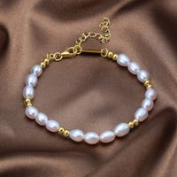 Freshwater Pearl Sterling Silver 14K Gold Plated Elegant Simple Style Beaded Geometric Bracelets main image 3