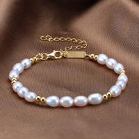 Freshwater Pearl Sterling Silver 14K Gold Plated Elegant Simple Style Beaded Geometric Bracelets main image 5
