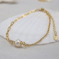 Freshwater Pearl Sterling Silver 14K Gold Plated Elegant Simple Style Geometric Bracelets main image 4