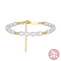Freshwater Pearl Sterling Silver 14K Gold Plated Elegant Simple Style Beaded Geometric Bracelets sku image 1