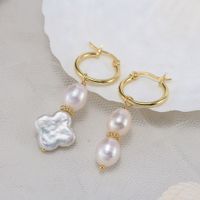 1 Pair Baroque Style Sweet Simple Style Geometric Asymmetrical Plating Freshwater Pearl Sterling Silver Drop Earrings main image 1